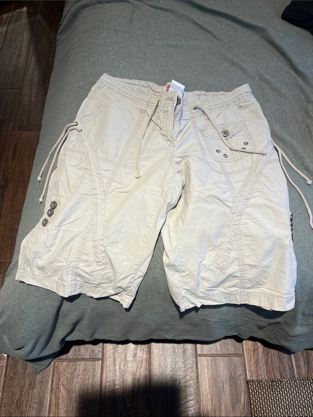 Ladies Casual Drawstring Cargo Shorts - Light Beige